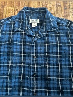 L.L. Bean Blue and Black Plaid Button-Down Shirt. Sz S. Outdoor